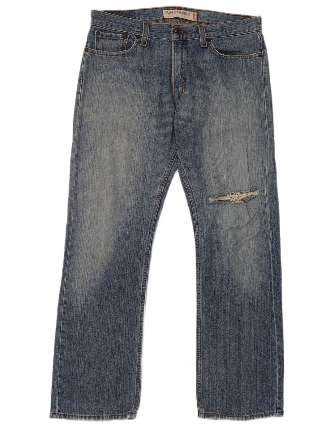 Levi's Herre 514 Distressed Slim Straight Jeans W33 L30 Blue Cotton