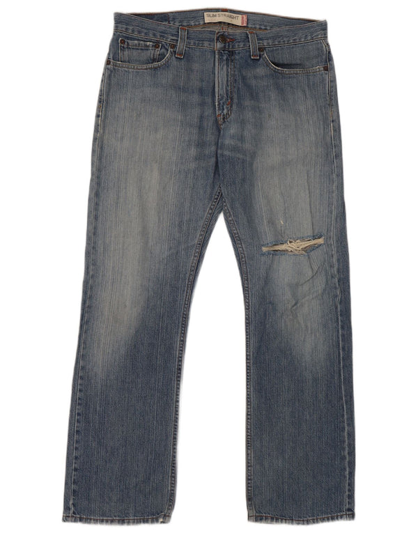 Levi's Herre 514 Distressed Slim Straight Jeans W33 L30 Blue Cotton