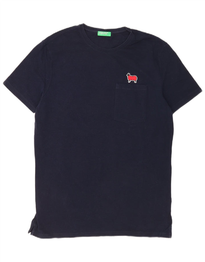 Benetton Herre T-Shirt Top Stor Marineblå Bomuld
