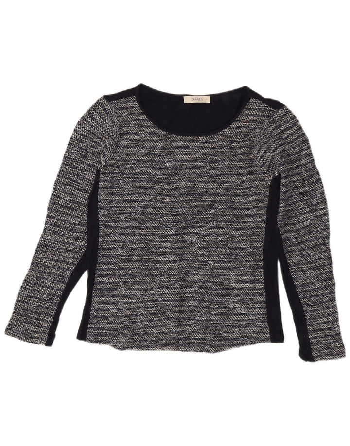 Oasis Dame Top Langærmet UK 10 Lille Marineblå Stribet Polyester