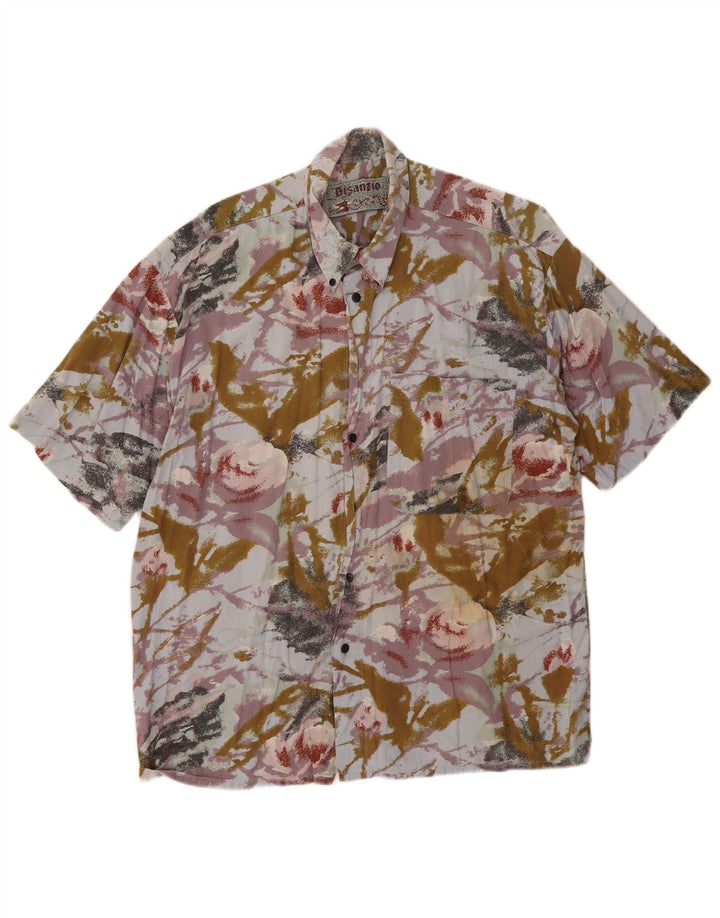 Vintage kortærmet herreskjorte XL flerfarvet blomster