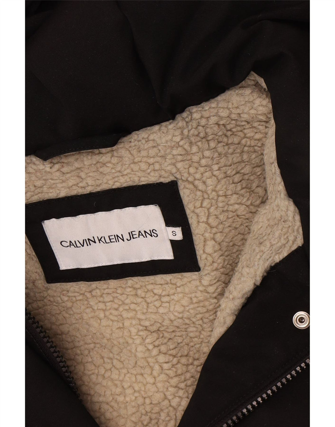Calvin Klein Jeans Dame Oversized Sherpa Parka Jacket UK 10 Small Black