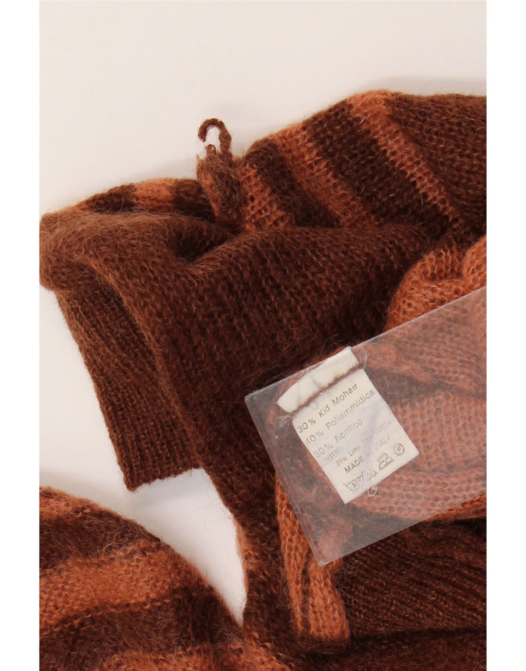 VINTAGE Dame Rullehals Sweater UK 14 Stor Brun Stribet Mohair