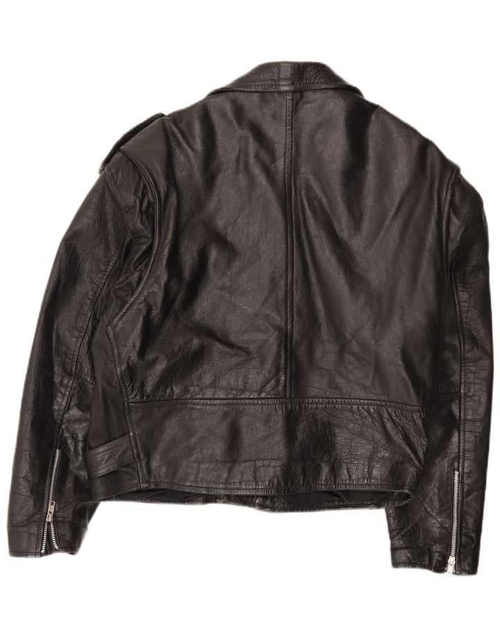 Vintage Herre Læder Biker Jacket UK 40 Stor Sort Læder
