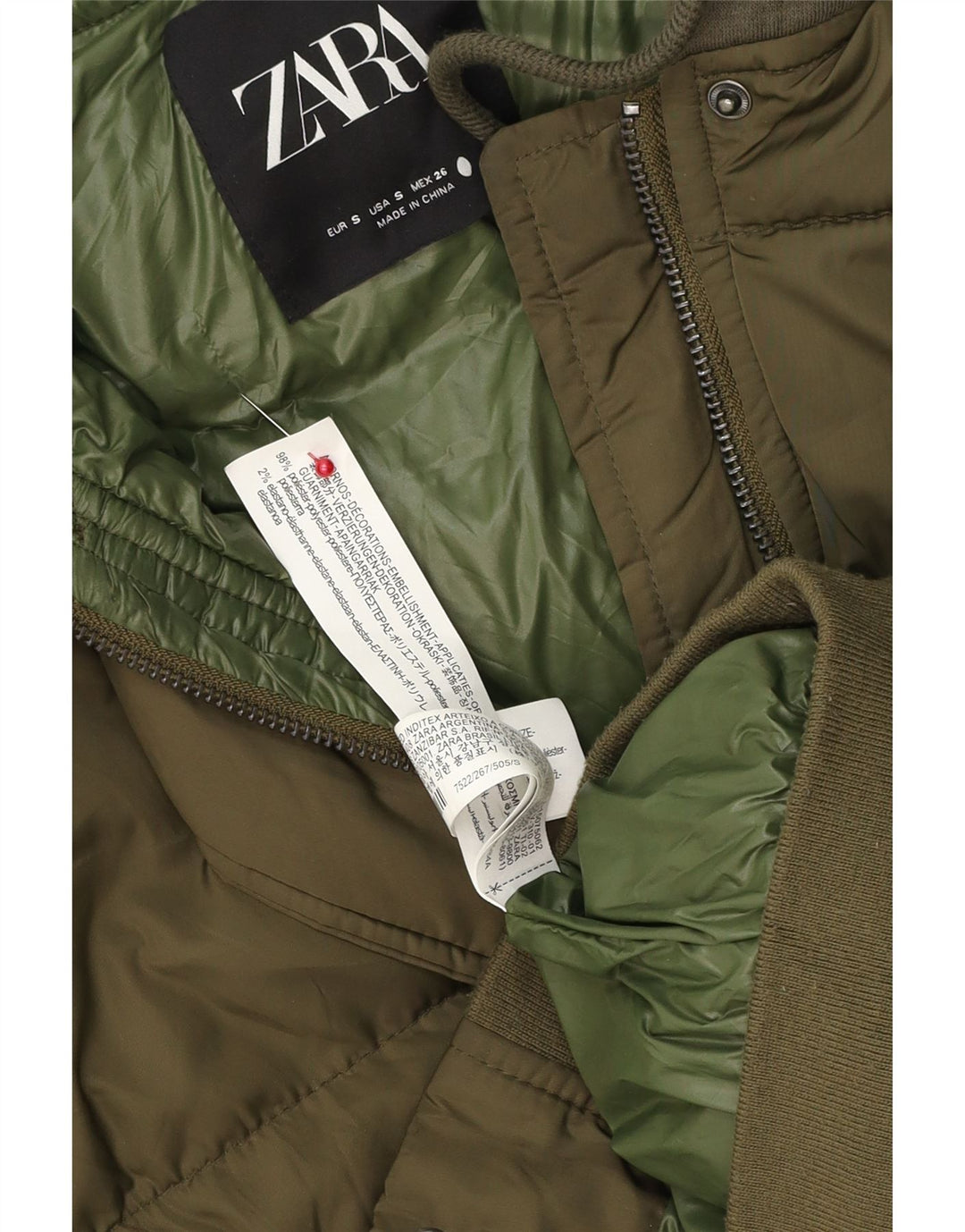 Zara Dame Hætte Oversized Polstret Gilet UK 10 Small Khaki Polyester