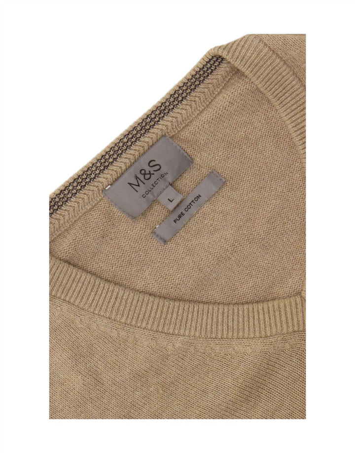 Marks & Spencer Herre V-hals sweater Stor Beige Bomuld