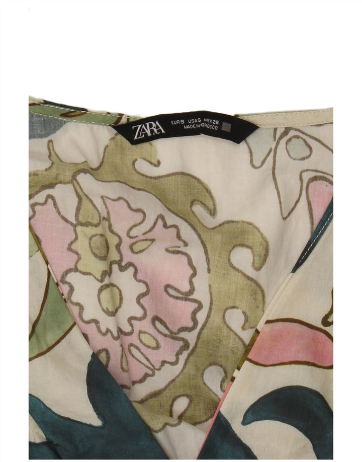 Zara Womens 1/2 ærmet Crop Top UK 10 Small Multicolored Floral