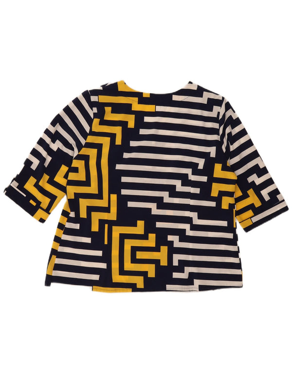 Vintage Womens 3/4 Sleeve Blouse Top IT 48 XL Navy Blue Striped Viscose