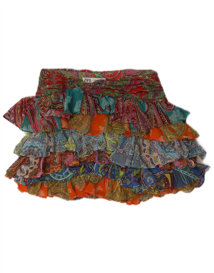 Zara Dame Mini Tiered Nederdel XS W24 Flerfarvet Paisley Polyester