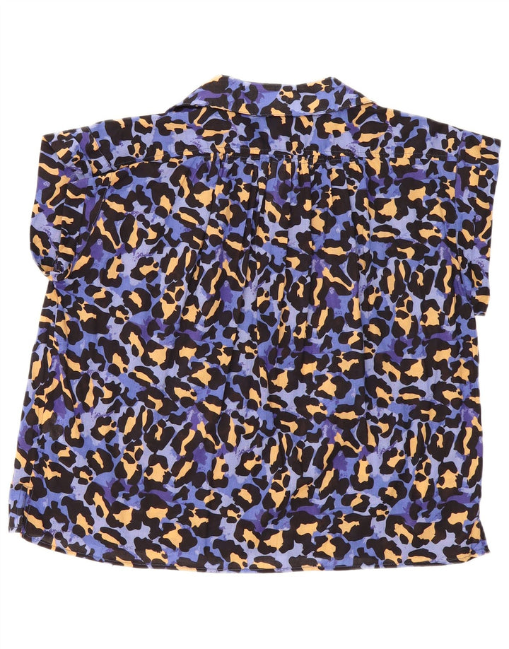 Vintage Dame Oversized Bluse Top EU 36 Small Blue Animal Print Bomuld
