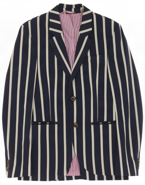 Jack Wills Mens 2 Button Blazer Jacket UK 34 XS Navy Blue Striped Wool