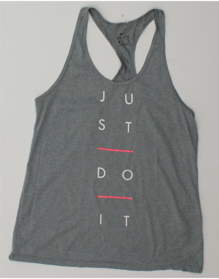 NIKE Womens Dri Fit Graphic Vest Top UK 12 Medium Grey Polyester Vintage Nike and Second-Hand Nike from Messina Hembry 