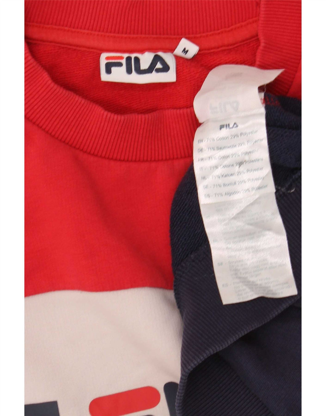 Fila Dame Grafisk Sweatshirt Jumper UK 14 Medium Rød Colourblock Bomuld