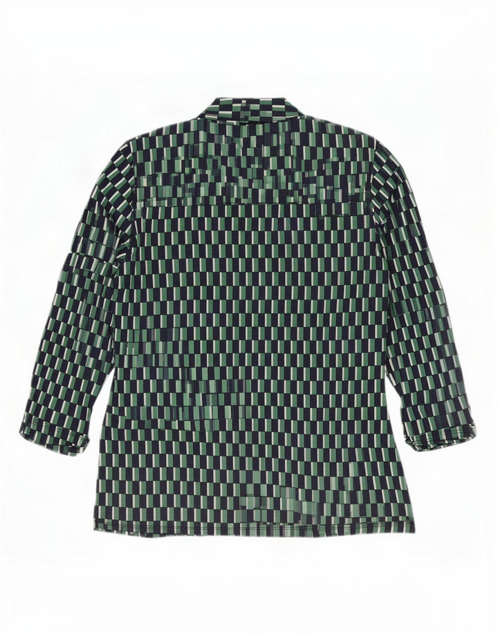 Hobbs Dame 3/4-ærmet bluse Top UK 12 Medium Grøn Geometrisk Viscose