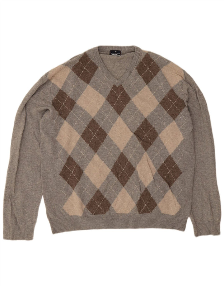Marks & Spencer Herre V-hals sweater 2XL Grå Argyle/Diamond