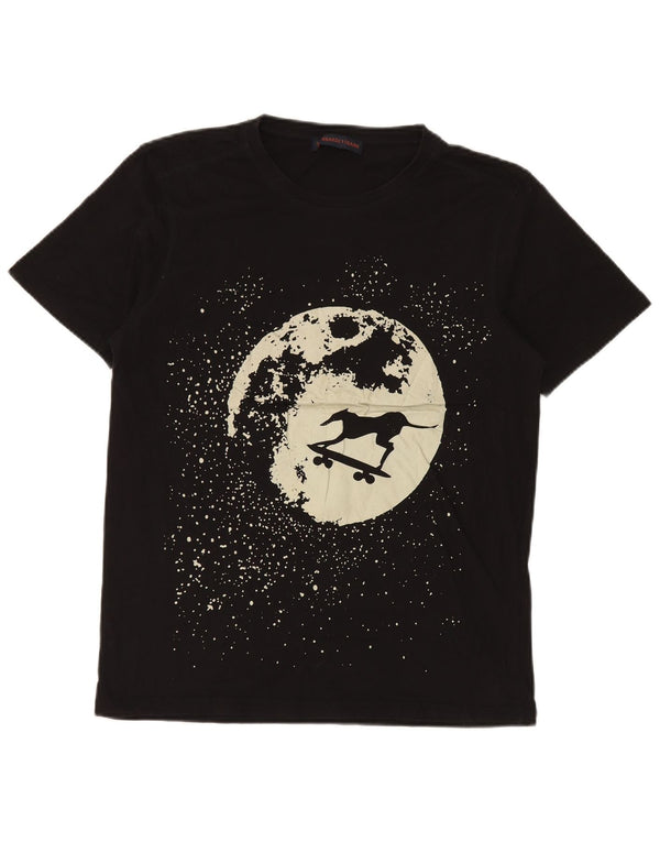 Trussardi Jeans Womens Graphic T-Shirt Top UK 14 Large Black Cotton