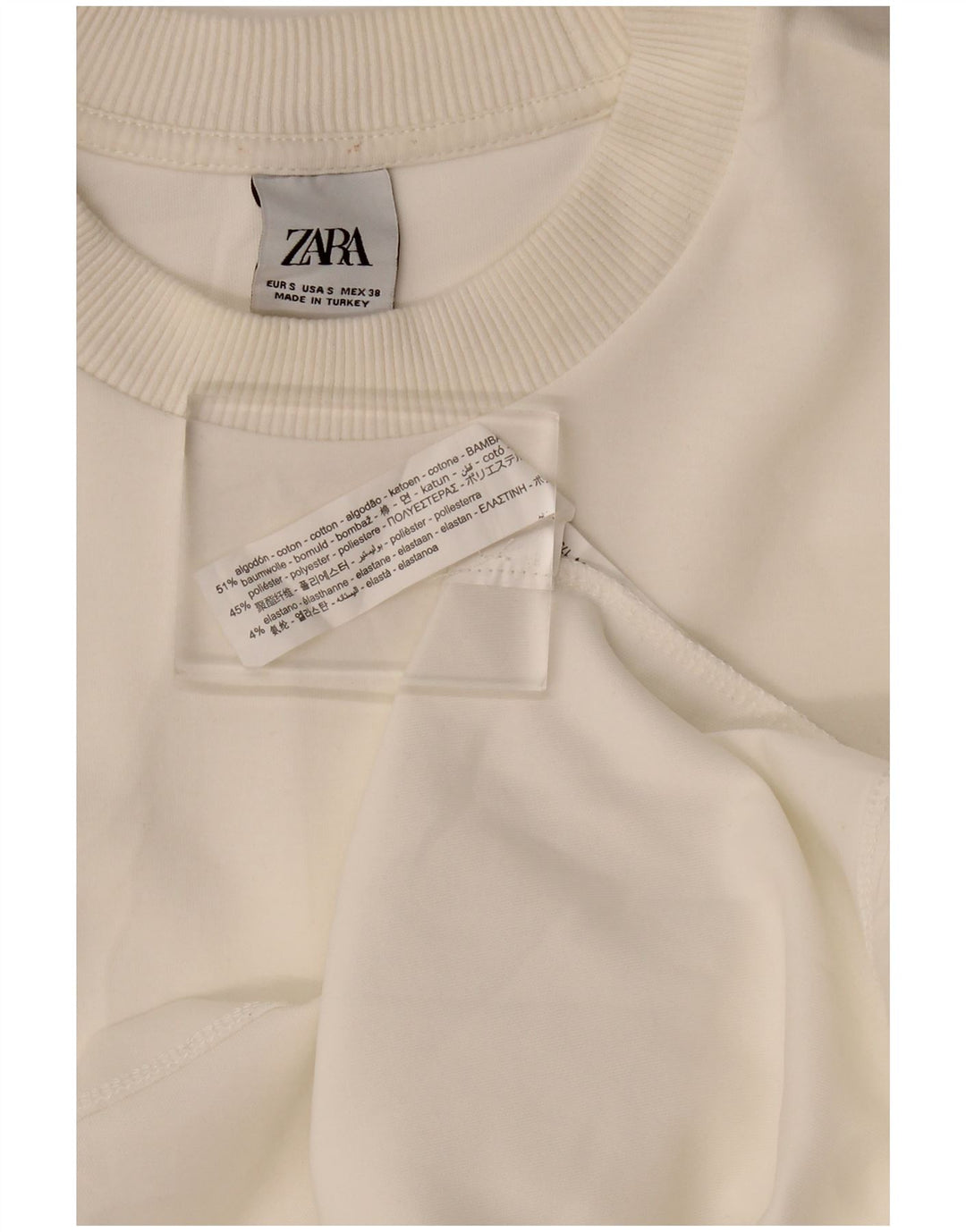 Zara Herre Loose Fit Sweatshirt Jumper Lille Hvid Bomuld