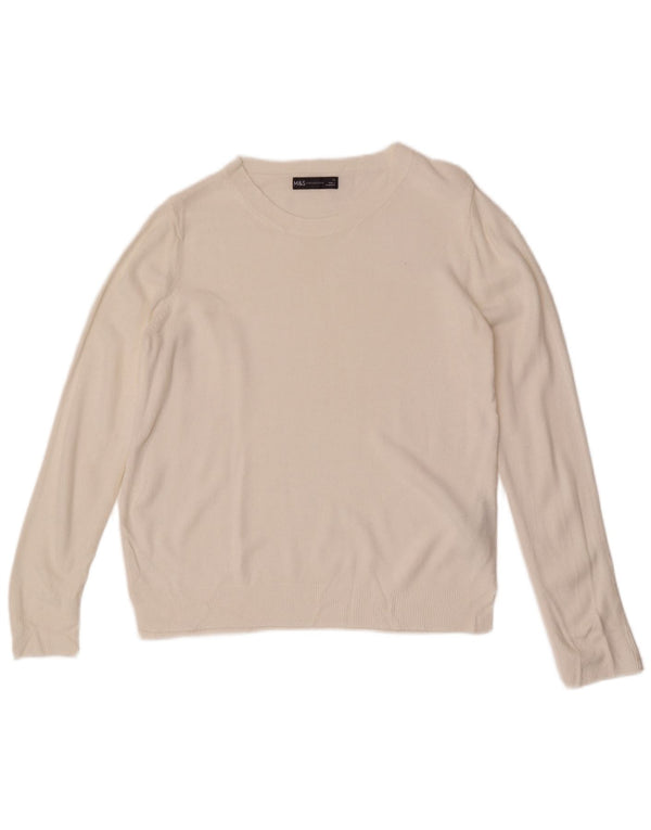 Marks & Spencer Dame Boat Neck Jumper Sweater UK 14 Medium White Acryl