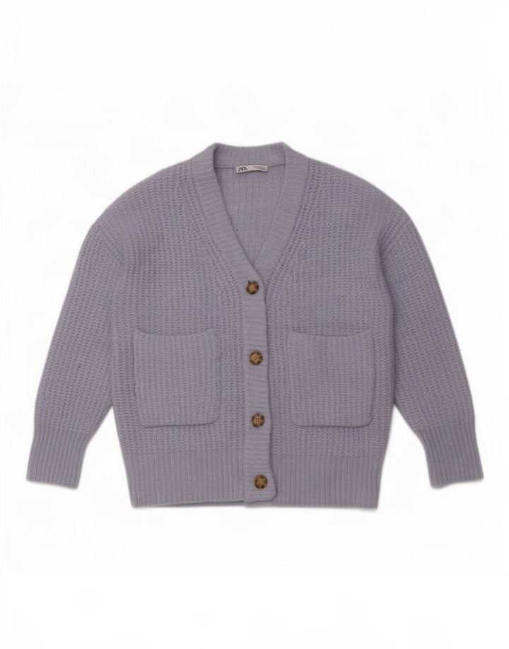 Zara oversized cardigantrøje til kvinder UK 14 Medium Blue Polyester