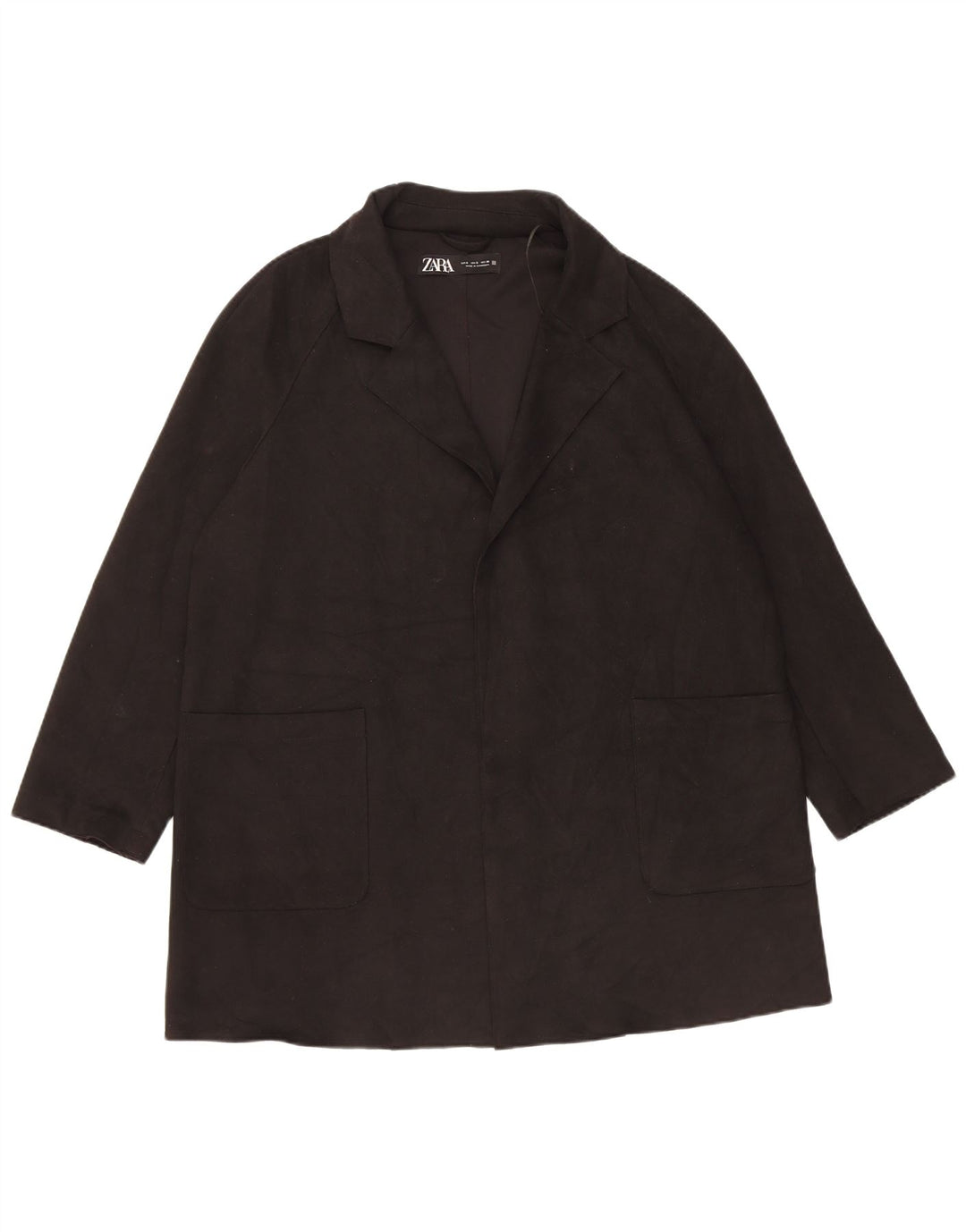 Zara Womens Open Oversized Overfrakke UK 10 Small Black Polyester Classic