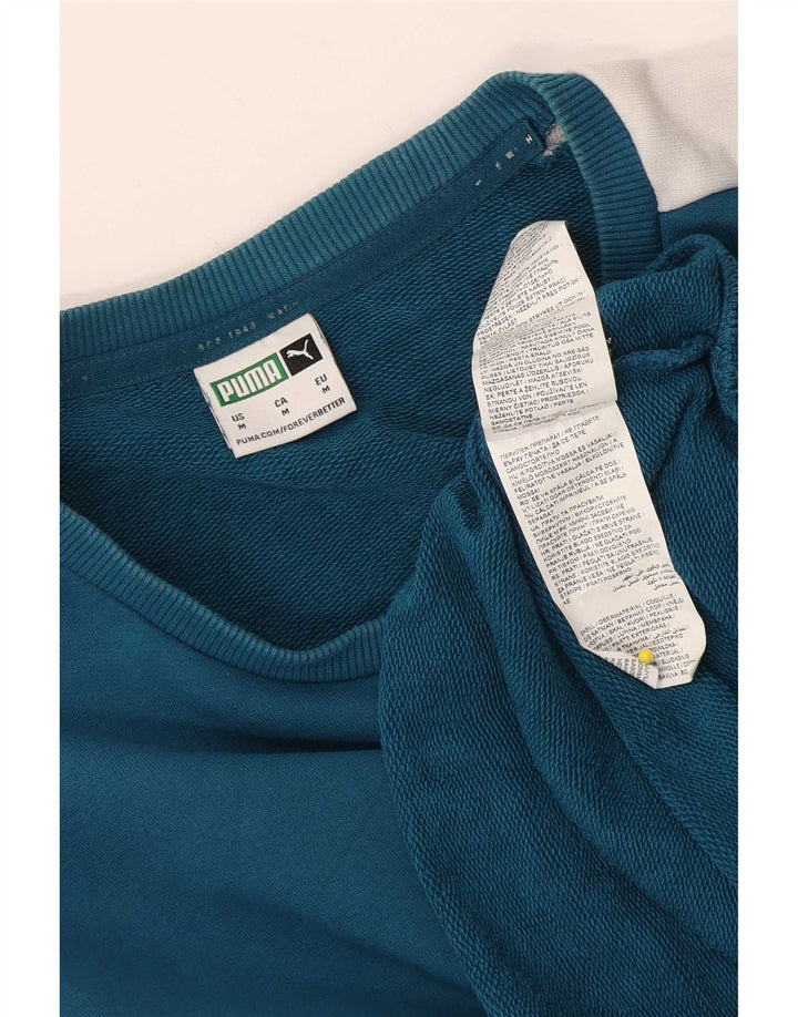 Puma Dame Sweatshirt Jumper UK 14 Medium Blue Colourblock Bomuld
