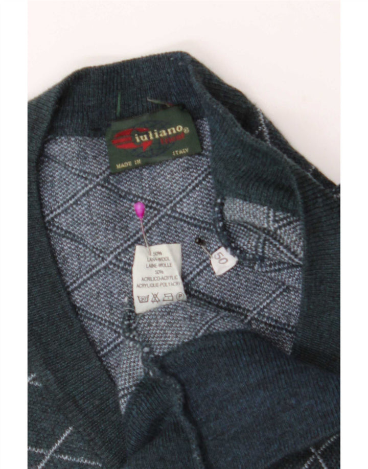 Giuliano Herre V-hals sweater IT 50 Medium Grøn ternet uld