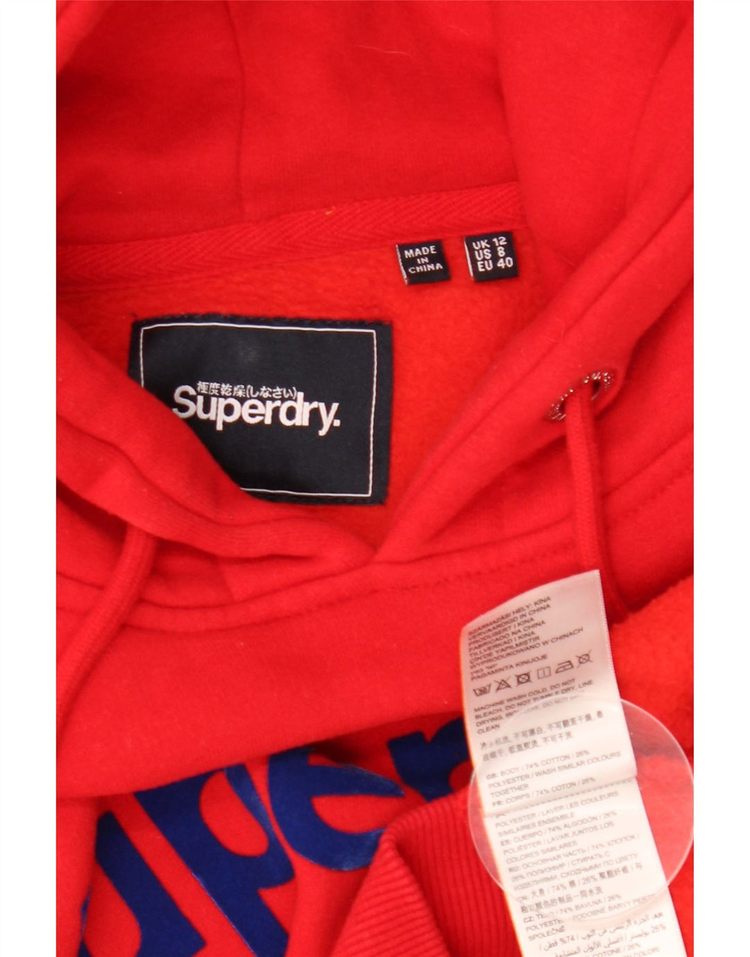 SUPERDRY Grafisk hættetrøje til kvinder UK 12 Medium Rød Bomuld