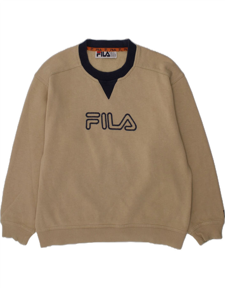 FILA Boys Graphic Sweatshirt Jumper 10-11 Years Beige Cotton Vintage Fila and Second-Hand Fila from Messina Hembry 