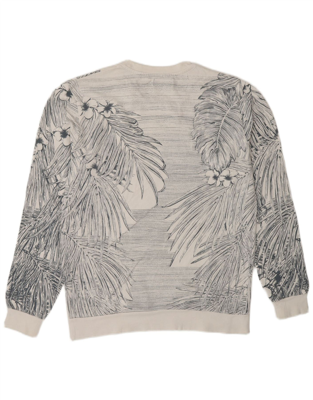 Zara Herre Sweatshirt Jumper Medium Hvid Blomsterbomuld