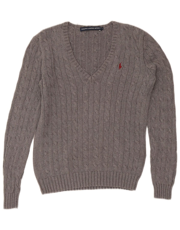 Ralph Lauren Dame V-hals sweater UK 10 Small Grey Bomuld