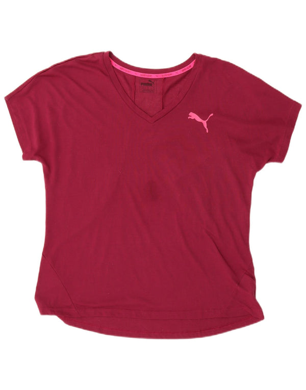 Puma Dame T-Shirt Top UK 16 Large Burgundy Polyester