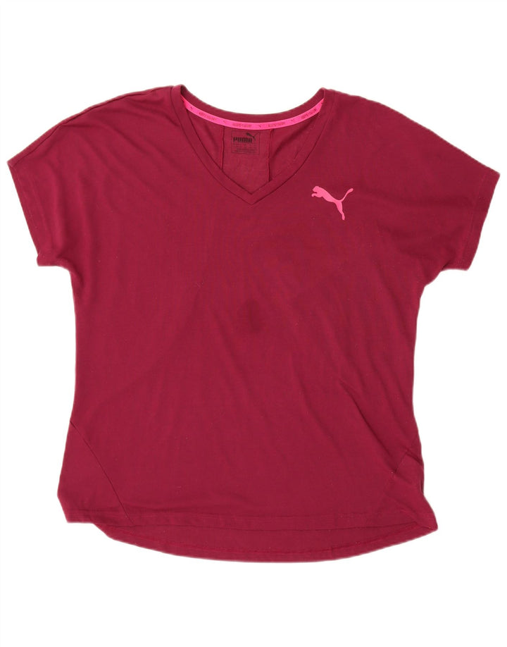 Puma Dame T-Shirt Top UK 16 Large Burgundy Polyester