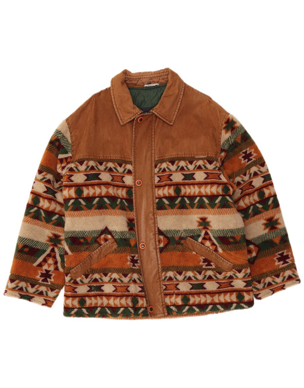 WAMPUM Fleecejakke til mænd UK 40 Stor Brun Geometrisk