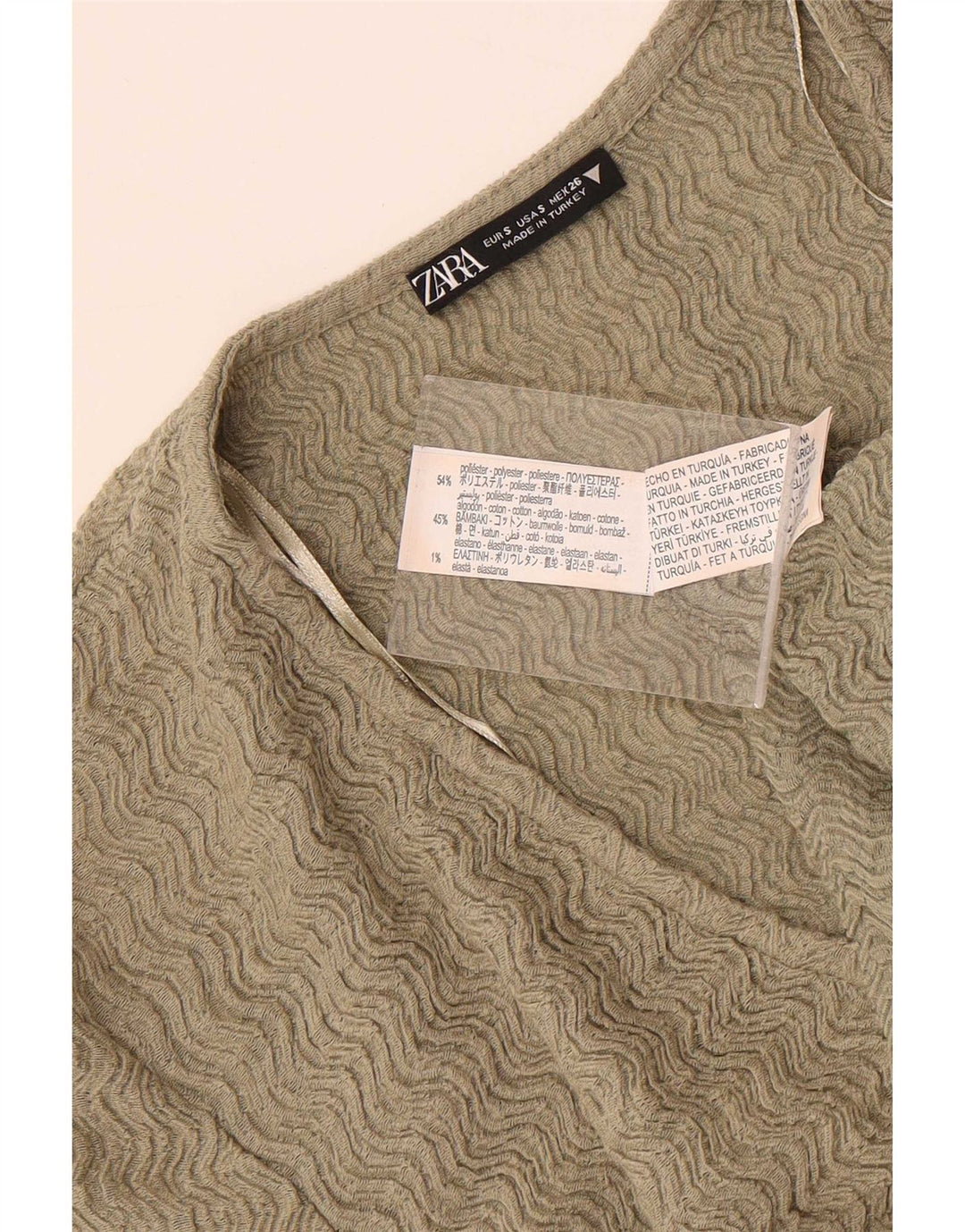 Zara Kortærmet Crop Top UK 8 Small Khaki Polyester