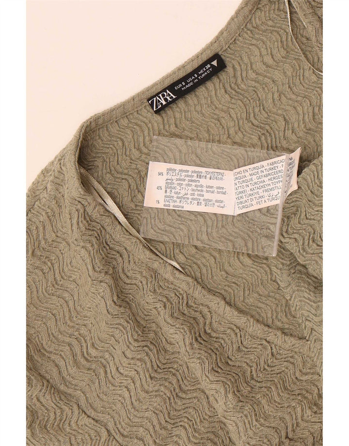 Zara Kortærmet Crop Top UK 8 Small Khaki Polyester