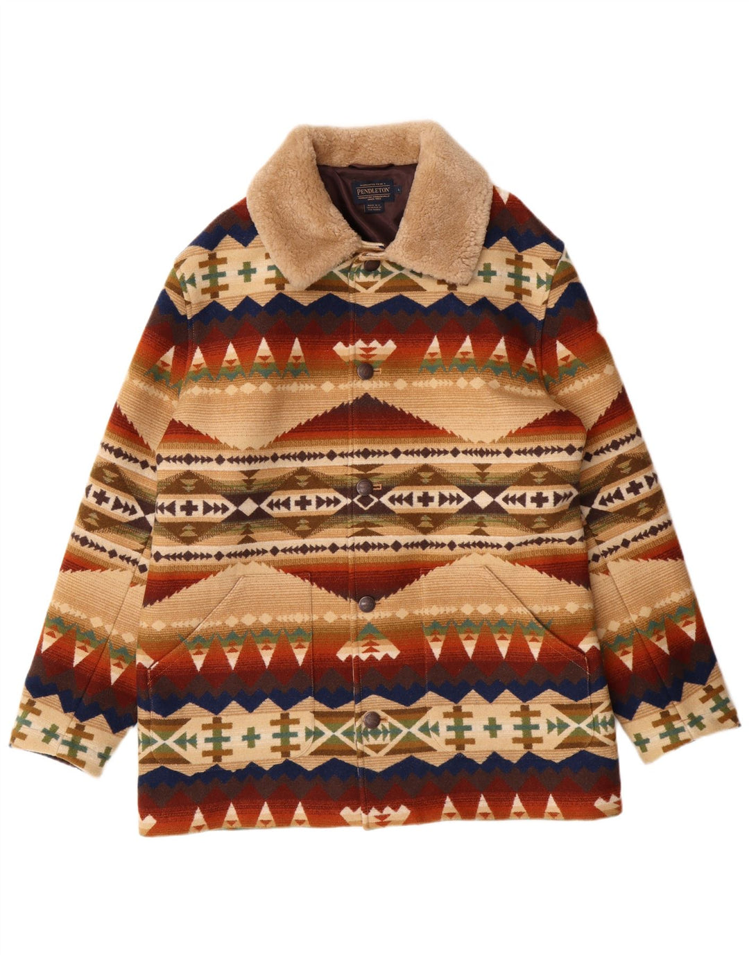 Pendleton Herre Overfrakke UK 40 Stor Flerfarvet Geometrisk Uld Aztec