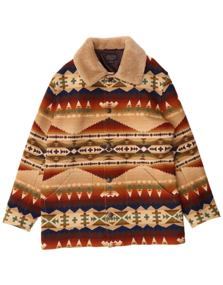 Pendleton Herre Overfrakke UK 40 Stor Flerfarvet Geometrisk Uld Aztec