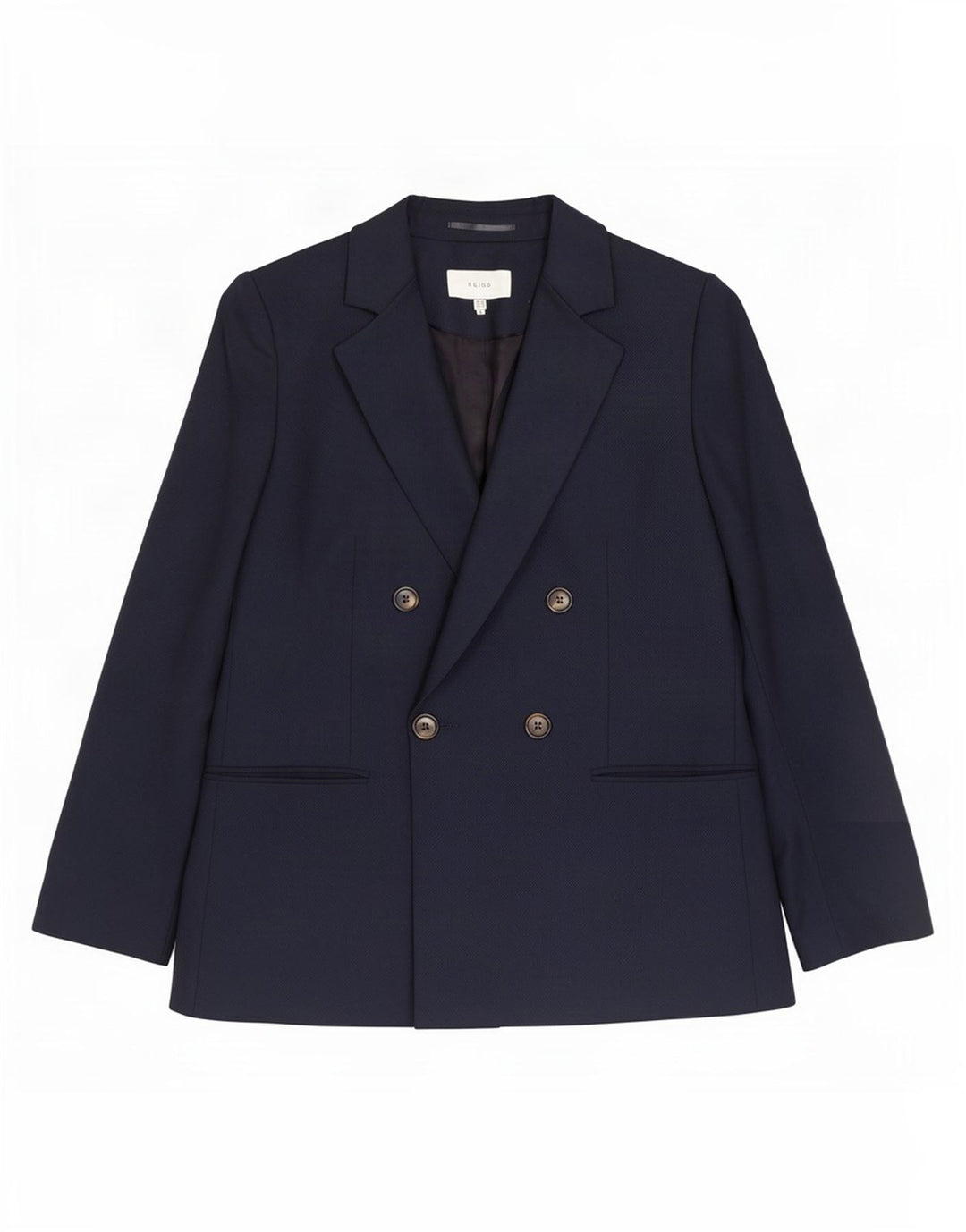 Reiss Dame Dobbeltradet Blazer Jacket UK 12 Medium Navy Blue Polyester