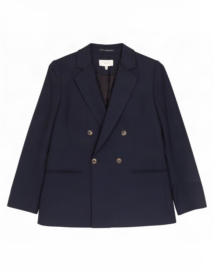 Reiss Dame Dobbeltradet Blazer Jacket UK 12 Medium Navy Blue Polyester