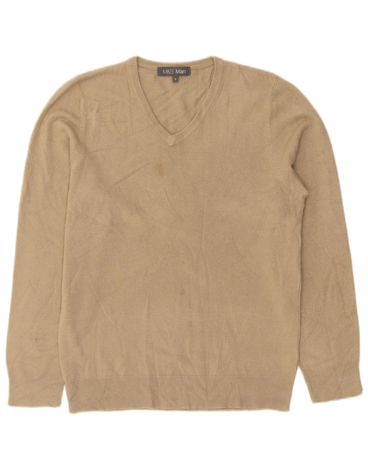 Marks & Spencer Herre V-hals sweater lille beige akryl