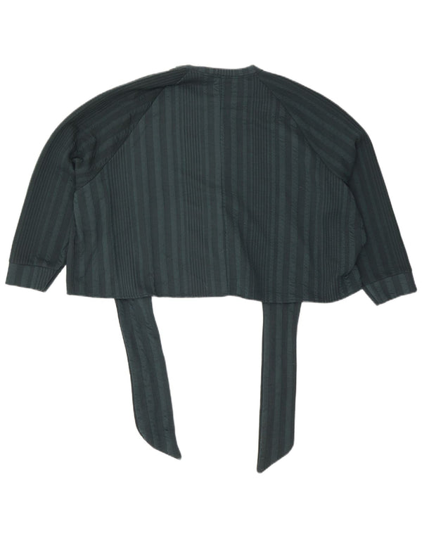 Zara Womens Crop 3/4-ærmet frontbindebluse Top UK 14 Medium Grøn stribet