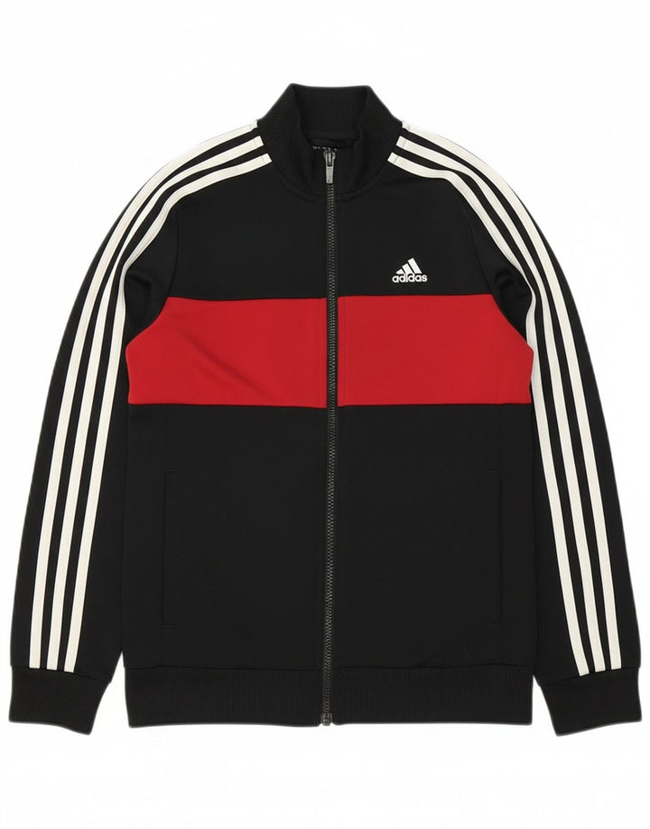 ADIDAS Boys Tracksuit Top Jacket 11-12 Years Black Colourblock Polyester