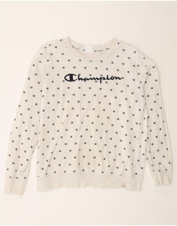 Champion Dame Grafisk Sweatshirt Jumper UK 18 XL Hvid Bomuld