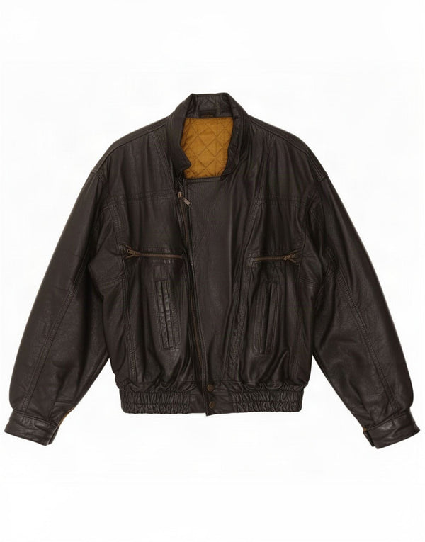 Vintage Mens Leather Biker Jacket UK 40 Large Black