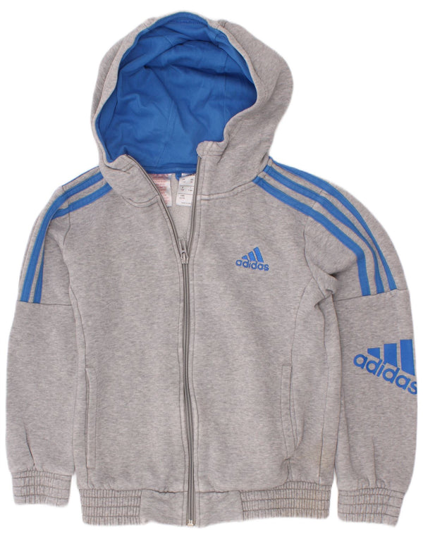 Adidas drenge grafisk hættetrøje sweater med lynlås 7-8 år grå flækket bomuld