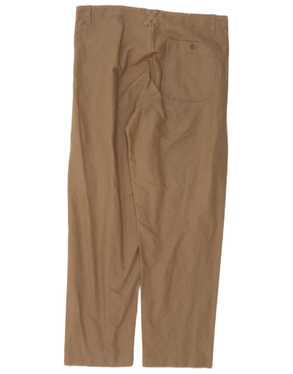Benetton Mens Straight Chino Trousers IT 50 Large W36 L30 Brown Linen