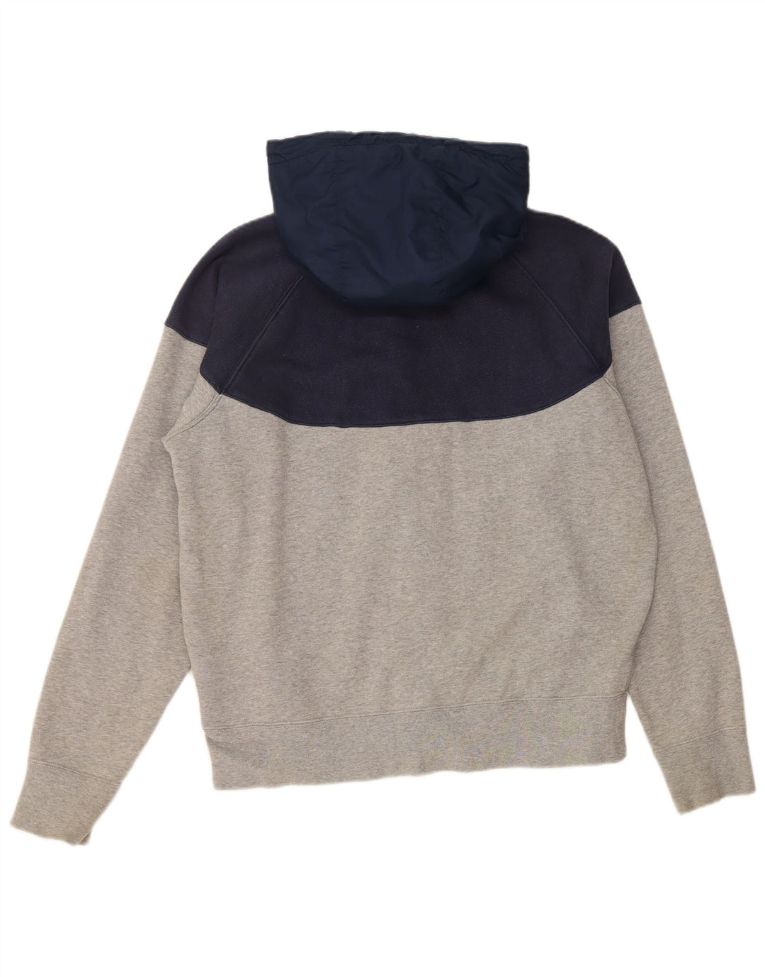 NIKE Womens Zip Hoodie Sweater UK 14 Medium Navy Blue Colourblock