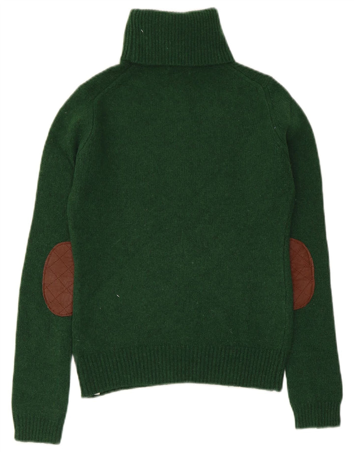 Massimo Dutti Dame Crop Roll Neck Jumper Sweater UK 12 Medium Green Wool