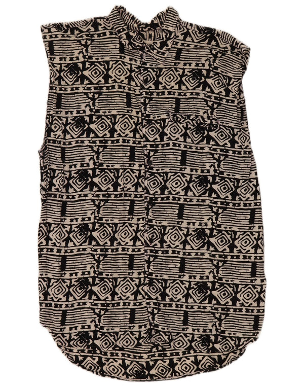 Vintage kvinders ærmeløs skjortebluse UK 18 XL sort geometrisk viskose