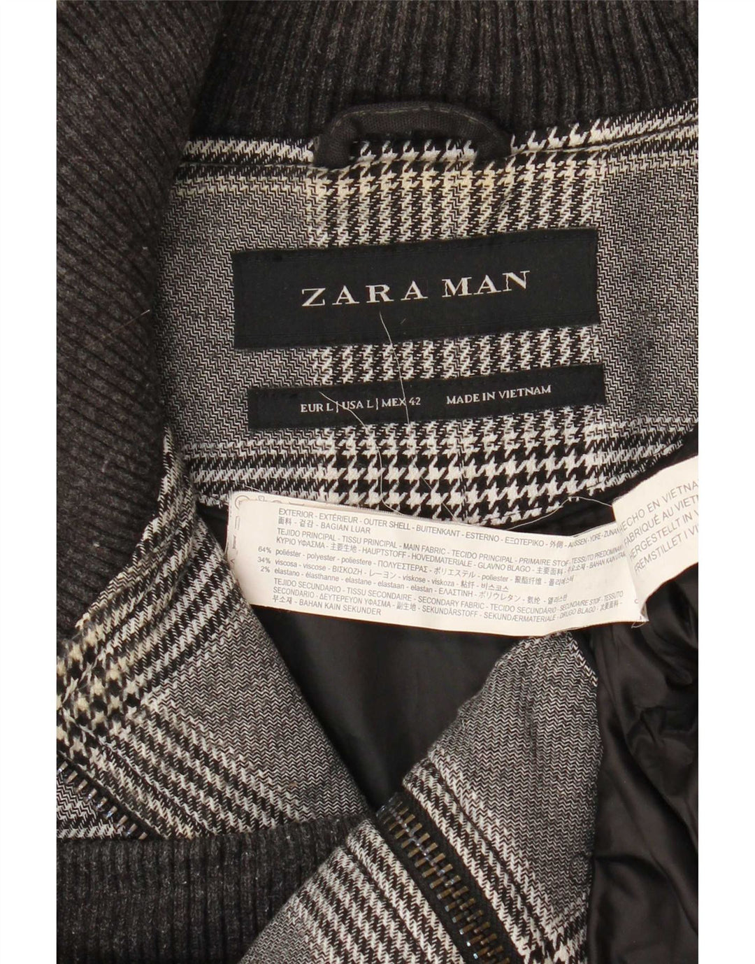Zara Bomber Jacket UK 40 Large Grey Houndstooth Polyester